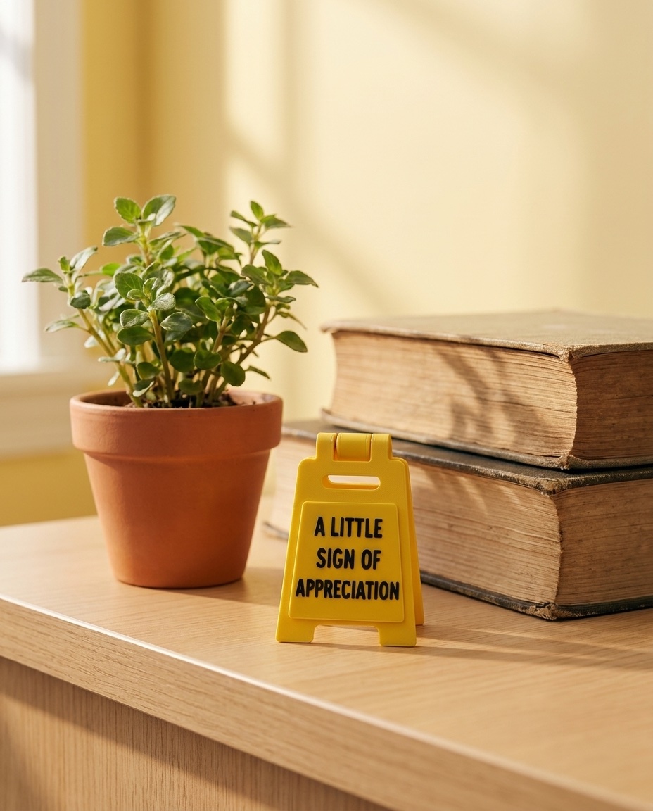 A little yellow sign of appreciation on a desk